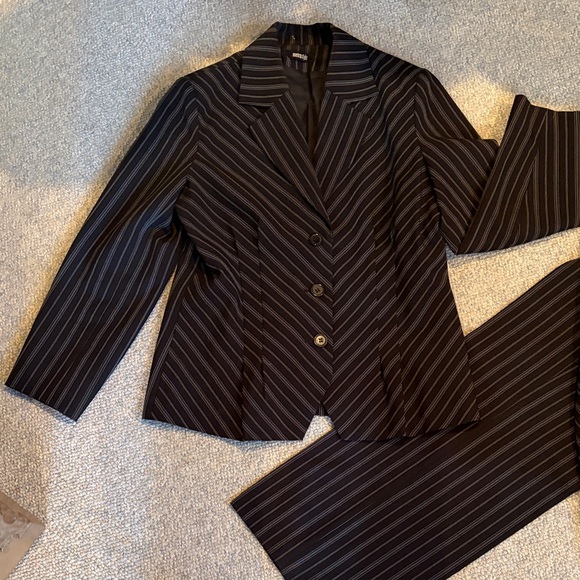 Metrostyle Black Pinstripe Pantsuit - Picture 2 of 5